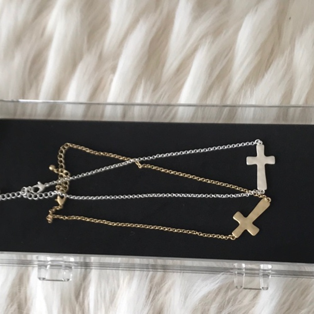 Silver tone necklace and a gold tone necklace